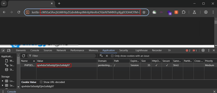 Base-64 encoded value being decoded to present the PHPSession cookie value