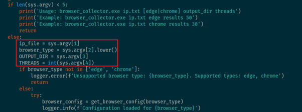 Figure 10 – Arguments accepted by the Python script.