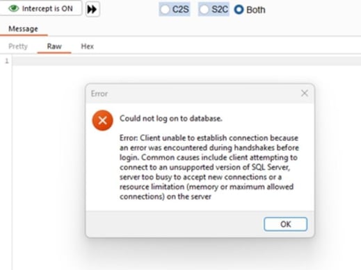 Shows a connection error