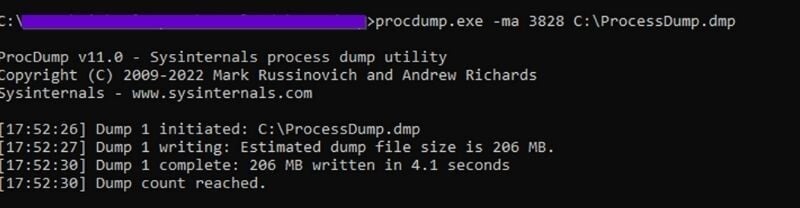 Shows a process dump of the PID