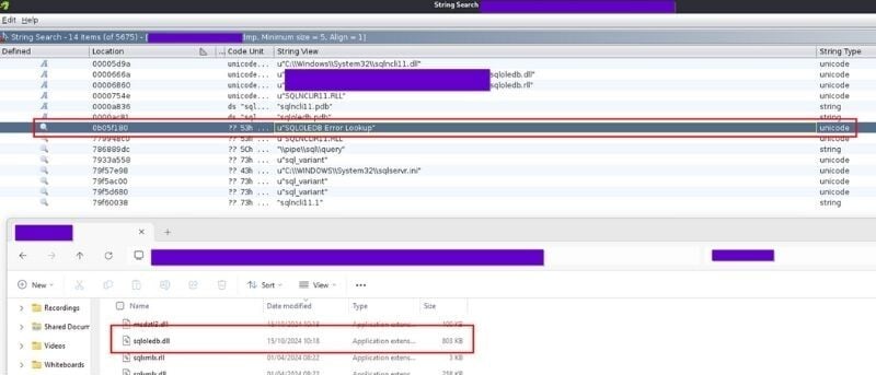 Shows a string of code SQLOLEDB Error Lookup, which is associated with a file sqloledb.dll